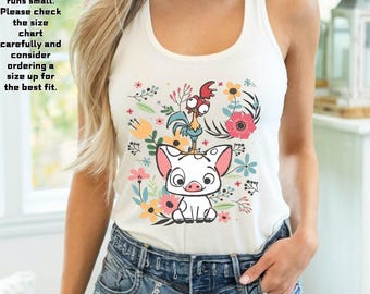Disney Moana Tank Top, Hei Hei and Pua Floral Tank Tee, Moana Princess Disney Trip Tank Top, Disneyland Shirt, Disney World Tee