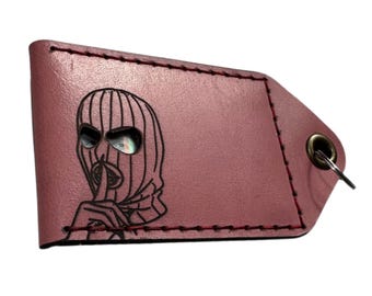 Personalized Balaclava ID Card Holder: Custom Eyes Cutout Leather Wallet
