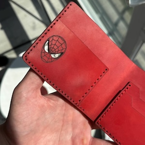 Personalized Spidey Leather ID Card Wallet: Superhero Comic Fan Gift