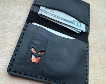 Personalized Bat ID Card Holder: Handcrafted Leather Superhero Wallet