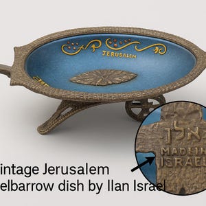 Vintage Jerusalem Wheelbarrow Dish by ILAN – Signed Brass & Enamel Judaica Bowl – Israel Mid Century Souvenir – FREE Shipping