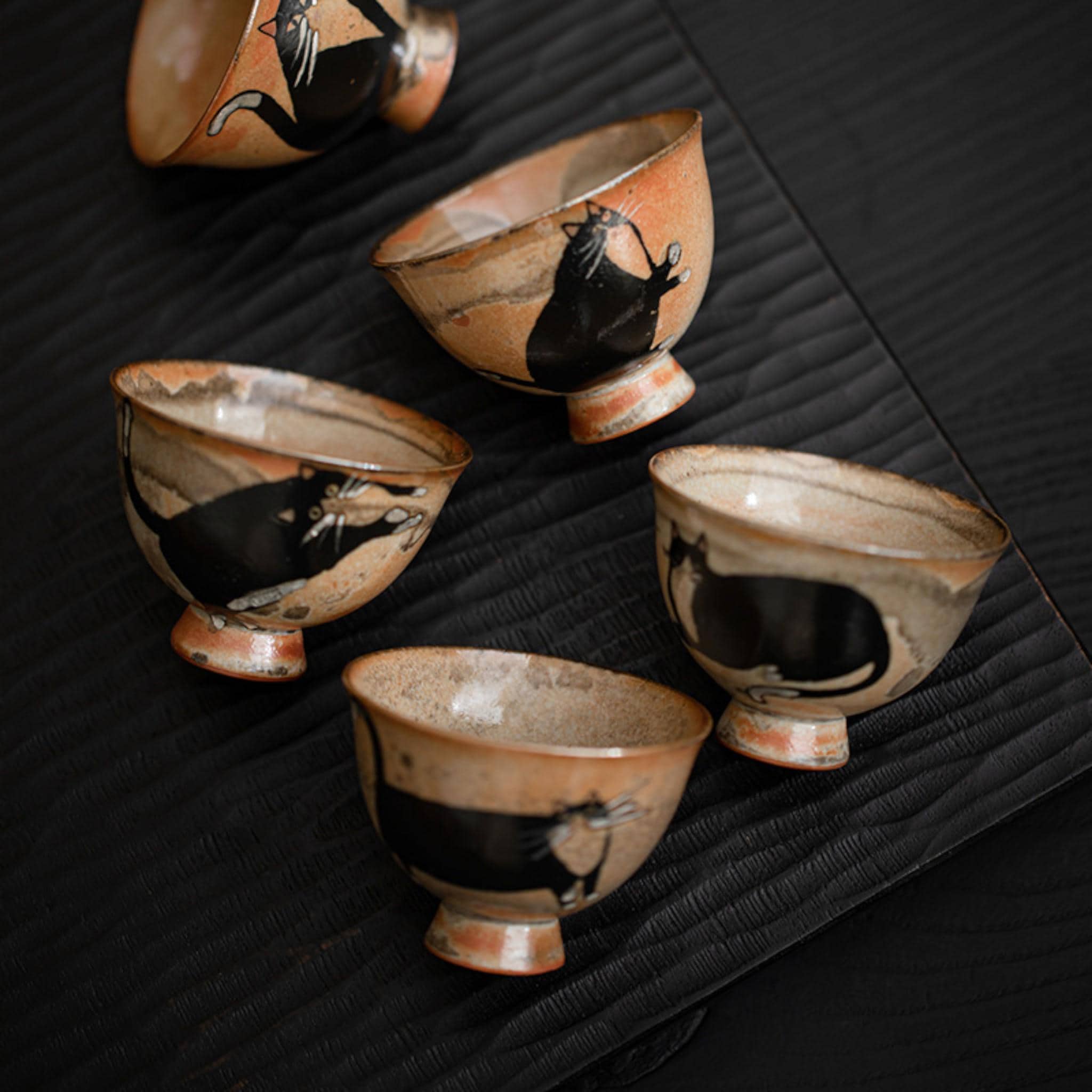 Japanese Kiln-Changed Cat Tea Cup | Hand Painted Silver Ceramic Host Cup | Retro Single Tea Cup Bottle Style | Unique Gift for Tea Lovers