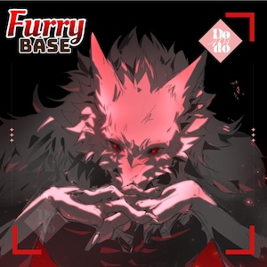 May include: A digital illustration of a wolf-like creature with sharp ears and red eyes, bathed in a pink light. The text Furry BASE is in the top left corner, and a diamond-shaped logo with the text Do 404 do is in the top right corner.