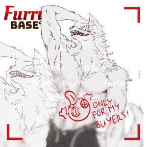 May include: A digital line art illustration of an anthropomorphic wolf character with fur, shown in two poses. The text "Furry BASE" appears in the top left corner, and the red text "ONLY FOR MY BUYERS!" is overlaid on the character's torso.