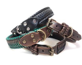 Braided Leather Dog Collar, Lightweight Handwoven Collare for Small to Medium Dogs, Handmade Adjustable Collar for Dogs, Dog Leather Collar