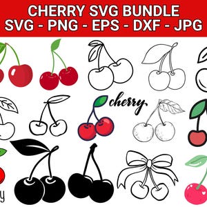 Cherry Svg Bundle, Cherry Png, Red Cherry Svg, Fruit Svg, Cherries Clipart, Cherry Vector, Cherry Silhouette,Instant Download,Commercial Use