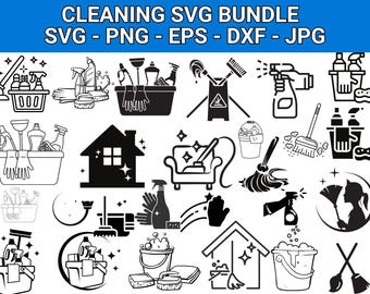 Cleaning SVG Bundle: House Cleaning Clipart, Vector Files (Instant Download)