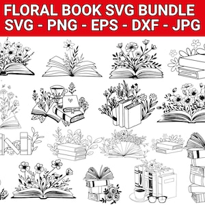 Floral Book SVG, Book Svg bundle, Books with Flowers Svg, Reading book Svg, wildflowers book bundle svg ,open book svg, stack of books svg