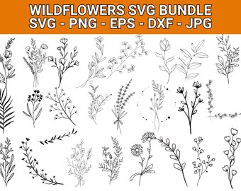 Paquete de imágenes SVG de flores silvestres: imágenes prediseñadas de ramos florales (descarga digital)