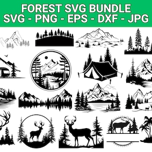 Forest Landscape SVG Bundle: Mountain Scene Silhouette (Commercial Use, Digital Download