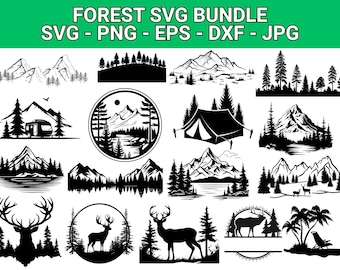 Waldlandschaft SVG Bundle: Bergszene Silhouette (kommerzielle Nutzung, digitaler Download