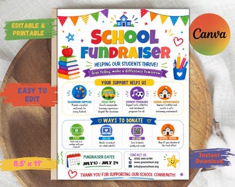 Editable School Fundraiser Flyer, Donation Invitation (8.5x11 Inches) (Digital Download)