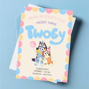 Editable Bluey Twoey 2nd Birthday Invitation Girl | Bluey Twoey Invite | Two Year Old Birthday | Instant Download | Editable Canva Template