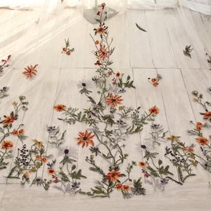 KA114 Wildflower Embroidered Bridal Cape with Long Train – Sheer Floral Wedding Cape, Deep V Back Shoulder Cover Up image 6