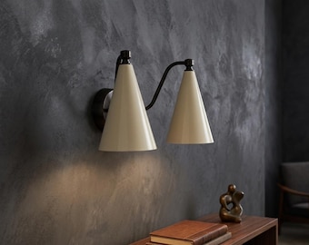 21  Mid-Century Double Brass Wall Sconce: Cone Shade Wall Light | Wall Lamp