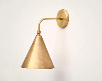 Modern Brass Cone Wall Sconce, Gold Wall Light Fixture, Mid Century Wall Lamp, Minimalist Bedside Lighting, Luxury Home Decor Sconce