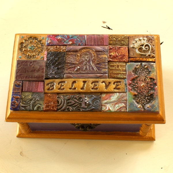 Handmade Polymer Clay Tile Mosaic Box Hinged Top