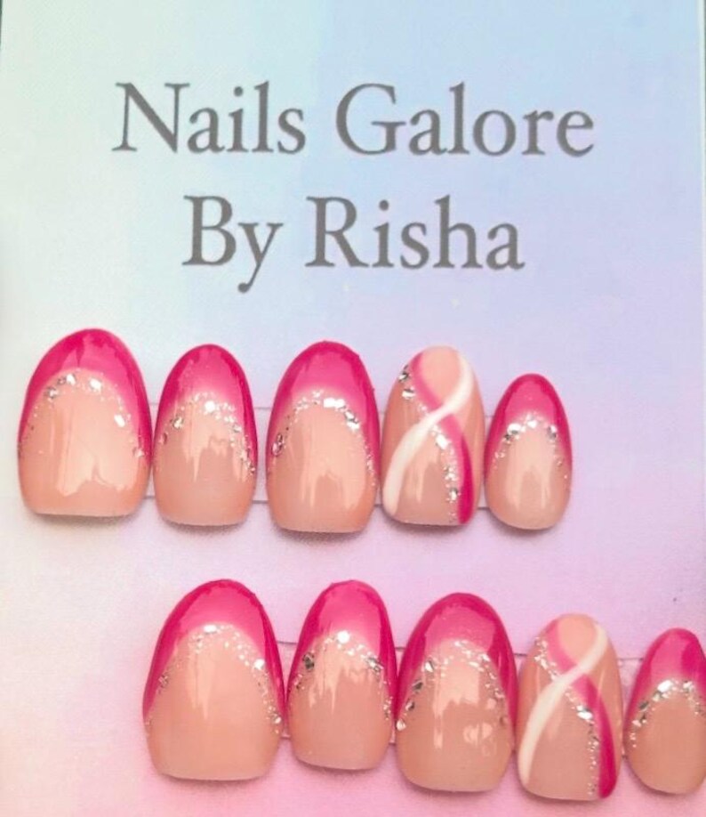 Pink Risha Hot Pink Glitter French Presson Nails - Etsy
