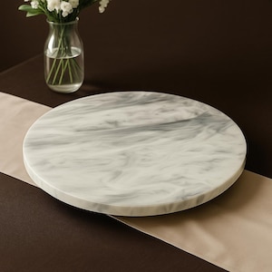 Modern Round Epoxy Resin Lazy Susan Centerpiece – White, Black, or Beige Marbled Wood Table Decor