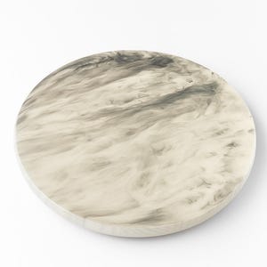 Beige and White Epoxy Wood Lazy Susan – Elegant Marble Look Table Decor