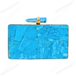 Timeless Hand‑crafted Turquoise Stone Mosaic Clutch with Gold Hardware