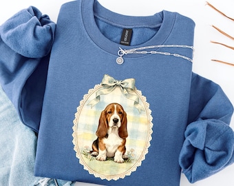 Basset Hound Thrifted Frame Shirt, Grandma Core, Coquette Oval Frame Shirt, Gift for Dog Lover, Basset Hound Gifts, Dog Mom Sweatshirt