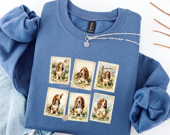 Basset Hound Stamp Shirt, Retro Dog Shirt, Basset Hound Gifts for Dog Lovers, Grandma Core, Dog Mama Sweater, Hound Dog Shirt, Basset Lover