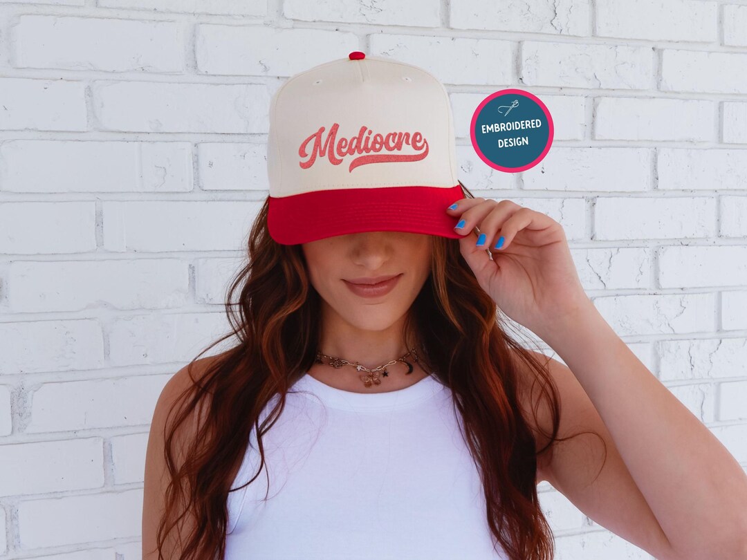 Embroidered Mediocre Hat: Retro Funny Cap, Sarcastic Baseball Hat ...