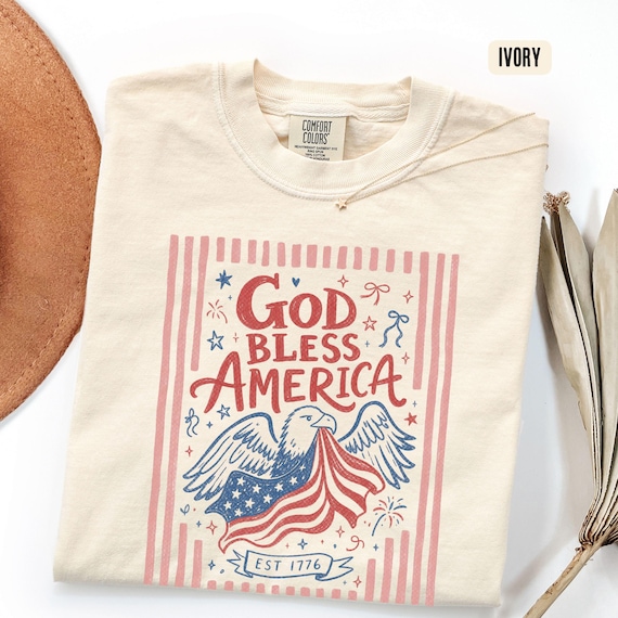Striped 4th of July Shirt, God Bless America Shirt, Patriotic July 4th Tee, Retro USA Flag Shirt, Preppy America Graphic Tee, Red White Blue