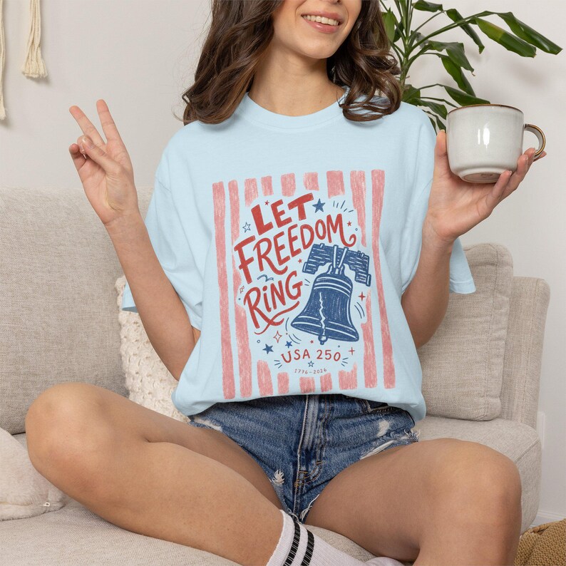 4th Of July Shirt, Let Freedom Ring Striped Tee, Preppy Patriotic Shirt, Cute 250th Anniversary Shirt, American Flag Shirt, July 4th Tee Bild 20