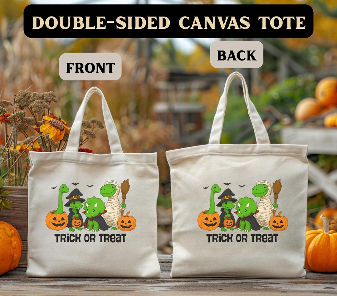 Personalized Halloween Trick or Treat Bag | Custom Dinosaur Canvas Tote ...