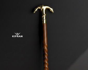 Handcarved Wooden Walking Cane with Anchor Brass Handle – Handmade for Daily Use, Gift Cane.