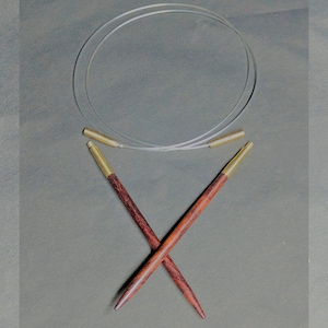 Interchangeable Circular Knitting Needles: Rosewood and Brass needles, 40&quot; Cable