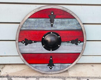 Handmade Red & Black Viking Shield – Norse LARP Cosplay, 24 Inch
