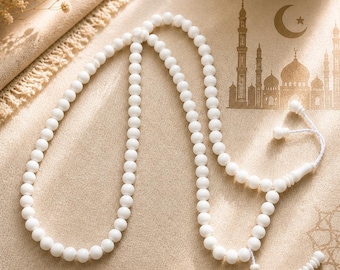 Tasbih de hueso de camello auténtico, 99 cuentas, Misbaha Dhikr blanco, rosario islámico
