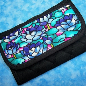 Cartera para mujer con tarjetero, tarjetero de 4 bolsillos, cartera pequeña acolchada con diseño de nenúfar y loto, cartera de tela para mujer, tarjetero de visita