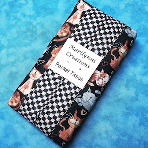 Pocket Tissue Holder w/Tissues Included -  Fabric Tissue Case Small Purse Facial Tissue Cover Travel Tissue Case Cute Cat Lover Gift