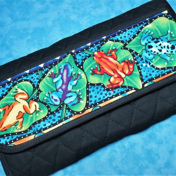 Women Large Wallet - 9 Pocket Organizer Wallet Trifold Frog Wallet Fabric Quilted Wallet Cloth Vegan Ladies Wallet Checkbook Velcro