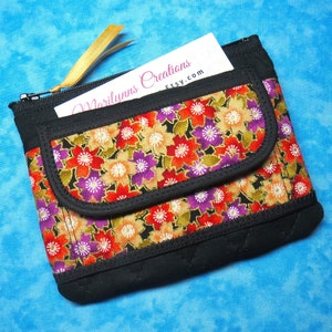 Women Zipper Coin Purse Wallet - Quilted Coin Pouch Small Zipper Change Purse Fabric Coin Bag Asian Floral Zipper Pouch Cloth Bag Vegan