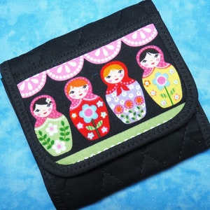 Women Tea Wallet Fabric Tea Bag Holder Matryoshka Doll Wallet Quilted Travel Wallet Small Tea Lover Gift Cloth Ladies Wallet Velcro image 2