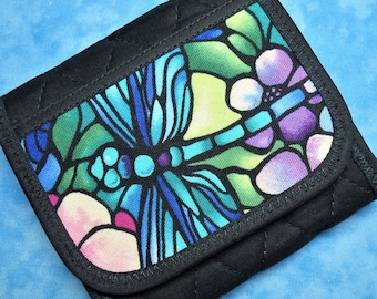 Women Tea Wallet - Tea Bag Holder Dragonfly Travel Wallet Quilted Fabric Cloth with Velcro Closure Tea Lover Gift for Her