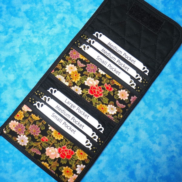 Women Small Wallet - 6 Pocket Trifold Wallet Quilted Fabric Wallet Asian Floral Ladies Wallet Vegan Large Card Wallet Velcro Wallet