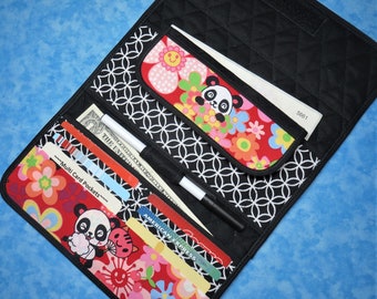 Large Women Wallet - 9 Pocket Long Wallet Asian Panda Wallet Trifold Organizer Wallet Quilted Fabric Wallet Cloth Ladies Wallet Velcro
