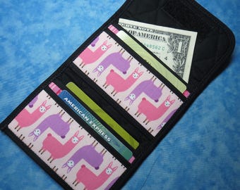 Llama Fabric Card Wallet: 4 Pocket Quilted Mini Wallet