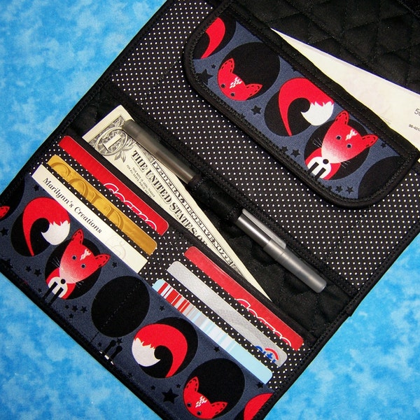 Women Large Wallet - 9 Pocket Long Wallet Cute Fox Wallet Fabric Vegan Wallet Slim Quilted Wallet Cloth Ladies Wallet Checkbook Velcro