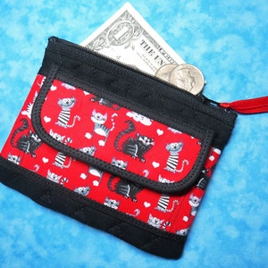 Unique Zipper Coin Purse Cat Lover Gift Fabric Small Zipper Bag Quilted Cloth Coin Purse Ladies Pocket Zipper Pouch Cute Cat Velcro Wallet image 4