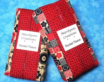 Pocket Tissue Set - Two Kleenex Tissue Holders Purse Tissue Case Asian Fabric Tissue Cover Travel Tissue Case Small Tissue Holder