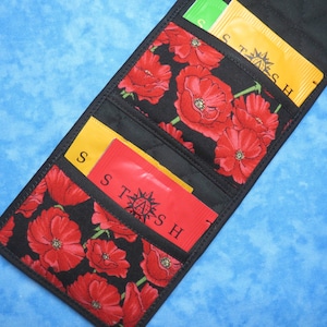 Women Tea Wallet - Tea Bag Holder Poppies Quilted Cloth Fabric Small Travel Tea Bag Wallet Tea Lover Gift Vegan Tea Wallet Ladies