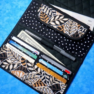 Cartera grande para mujer: cartera organizadora de 9 bolsillos, cartera acolchada de tres pliegues, cartera de tela con hojas, cartera de tela para dama, cartera para chequera vegana