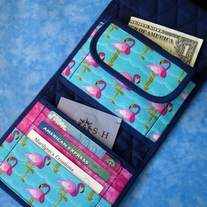 Cartera para mujer - Cartera pequeña y ligera Cartera de tela con diseño de flamencos Cartera acolchada de tres pliegues Cartera vegana para mujer Cartera tipo billetera tropical